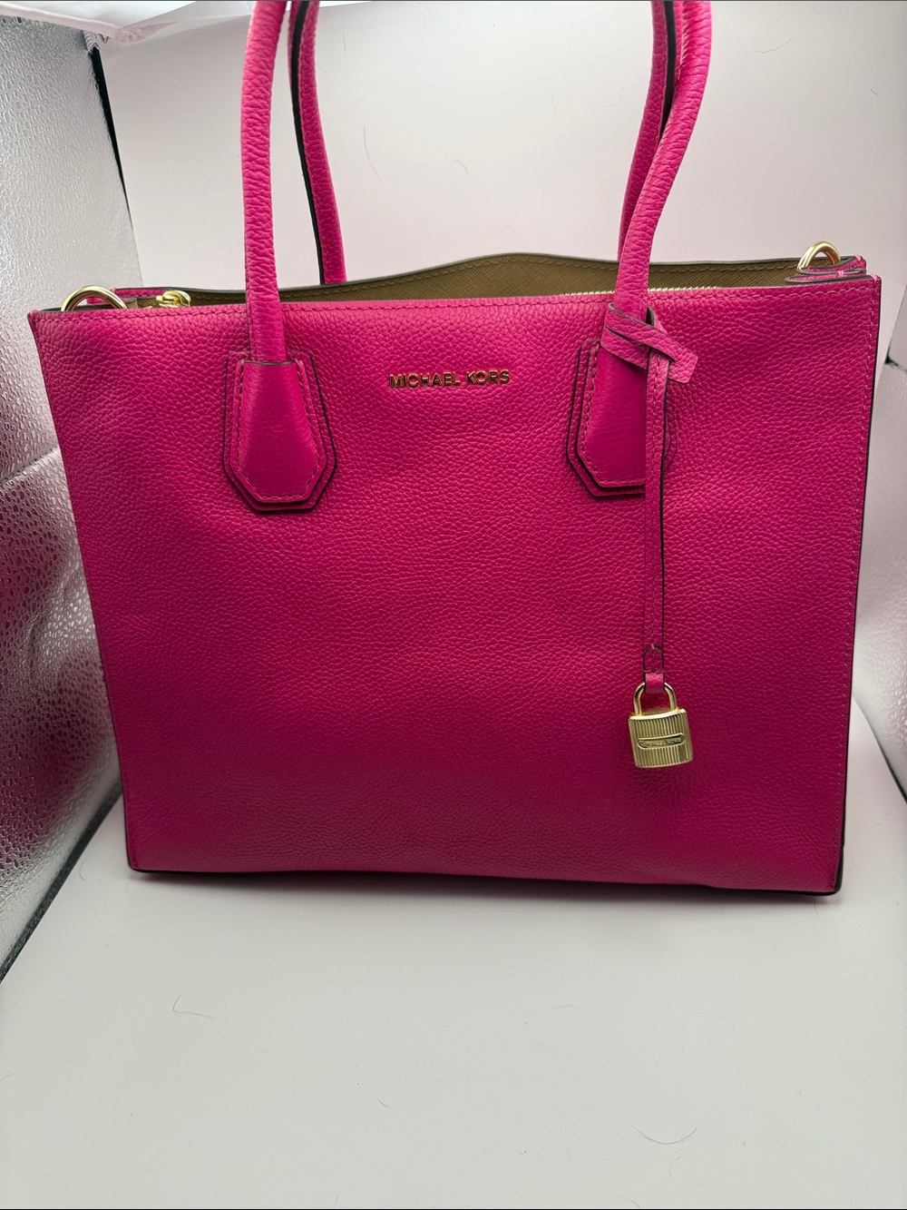 Michael Kors Fuchsia Leather Tote with Gold Hardware